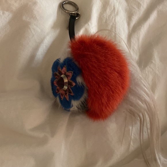 FENDI Fox Fur Monster Flowery Mini Bag Bug Charm Brick Red Multicolor - Picture 4 of 5